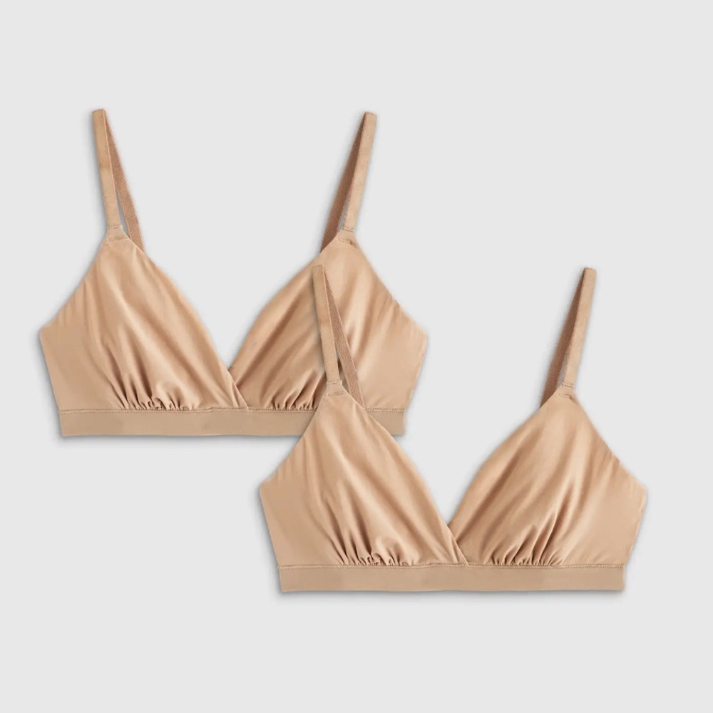 NEW QUINCE Pack Of 2 Second Skin Crossover Bralettes Sand 18